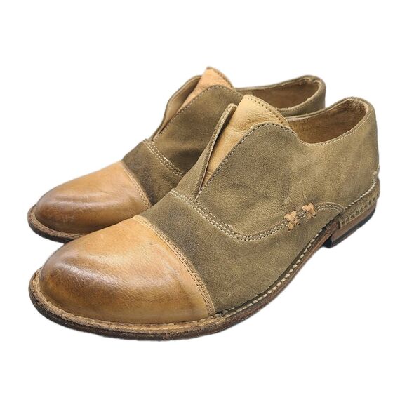 Bed Stu Rose Cap Toe Tan Vegetable Leather / suede Slip On loafers  shoes sz 9.5 - Picture 1 of 14